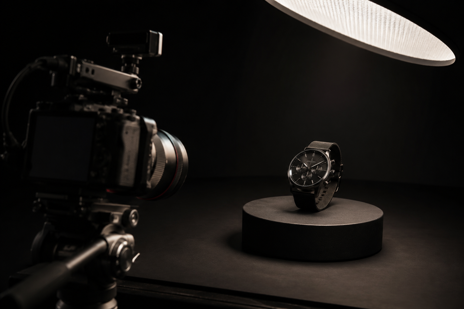 Product film production and studio lighting setup