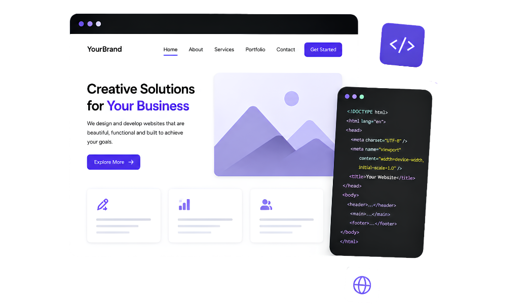 Website development interface and code editor